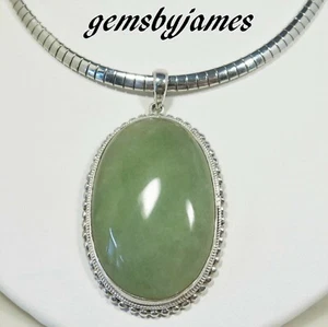 Necklace LRG Pendant Green Jadeite Jade 925 STERLING SILVER Vtg Omega Chain 16"L - Picture 1 of 6