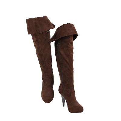 Anne Michelle Sz 9 Brown Faux Suede Upper Faux Fur Inner 4" Thigh High Boots - Image 1 of 4