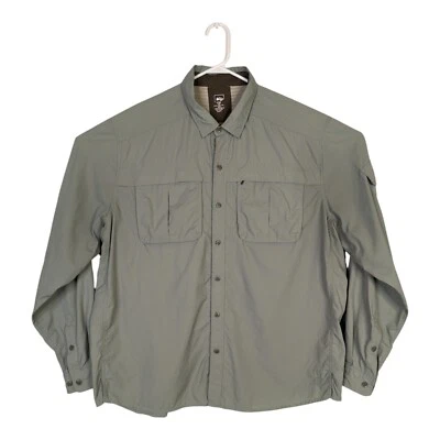 REI Mens XXL Green Button Up Vented Fishing Shirt Long Sleeve Nylon Blend Pocket - Image 1 of 3