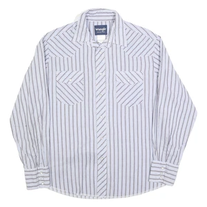 WRANGLER Mens White & Blue Stripe Western Shirt L Long Sleeve Cotton Blend - Picture 1 of 6