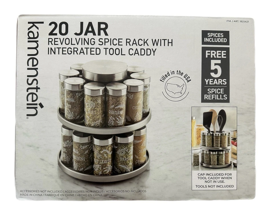 Kamenstein 20 Jar Revolving Spice Rack W/Tool Caddy 8.3"Wx8.3"Dx9.2"H 1825621