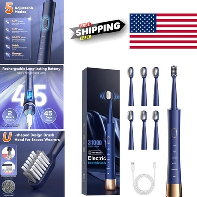 Cepillo de dientes eléctrico de ortodoncia para aparatos ortopédicos con 6 cabezales de cepillo en forma de U Foto 1 de 4
