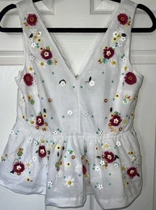 J. CREW Peplum TopEmbellished Boho Fairy Deep V Floral Womens Size 2 - Picture 1 of 21