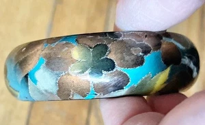 Blue Turquoise Smokey Leaves Black Bangle Bracelet Floral Lavender - Picture 1 of 2