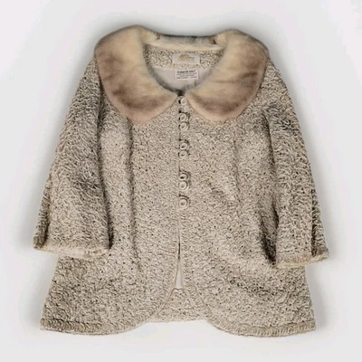 CHAQUETA MUJER VINTAGE AÑOS 50 60 WILMA OF NEW YORK PUNTO CINTA CUELLO PIEL L/XL Foto 1 de 4