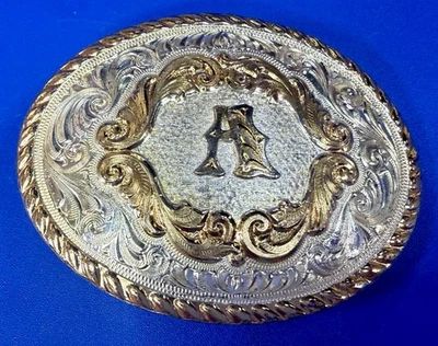 Initial Letter A Two Tone Montana Silversmiths 3" Silver Plated Belt Buckle - Image 1 of 4