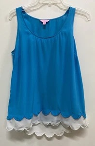 Lilly Pulitzer 100% Silk Sleeveless Blouse Women's Small Teal And Ivory - Picture 1 of 9