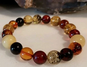 7.5" 8-11 MM NATURAL POLISHED MULTICOLORED GENUINE BALTIC AMBER STRETCH BRACELET - Picture 1 of 5