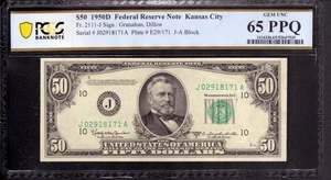 1950 D $50 FEDERAL RESERVE NOTE KANSAS CITY FR.2111-J PCGS B GEM UNC 65 PPQ - Picture 1 of 4