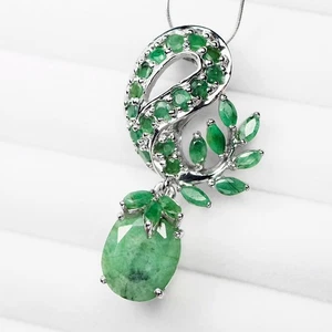 Sumptuous Green Emerald Pendants Handmade 925 Sterling Silver White Gold Plated - Picture 1 of 8