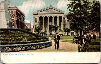 UNITED STATES 1909 PICT COLOR POSTCARD NEW ORLEANS LA CITY HALL ADDR NY CANC LA - Image 1 of 2