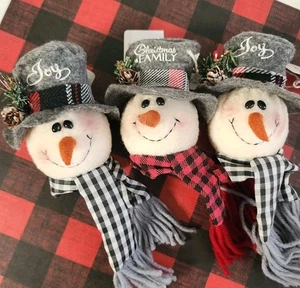 JUEGO DE 3 ADORNOS CABEZA MUÑECO DE NIEVE NAVIDAD - Imagen 1 de 4