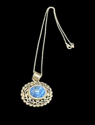 Collar SU 925 Lapislázuli Trabajo Abierto Colgante Eslabón de Cadena De Colección  Foto 1 de 4