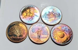 TONED 1999 S WASHINGTON STATE QUARTER CLAD PROOF 5 COIN SET UNC #BX15 - Picture 1 of 11