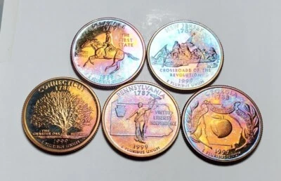 TONED 1999 S WASHINGTON STATE QUARTER CLAD PROOF 5 COIN SET UNC #BX15 - Image 1 of 4