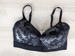 Victoria's Secret PINK Bra Black Silver 38DD Wear Everywhere Wireless Push Up  - Picture 1 of 7
