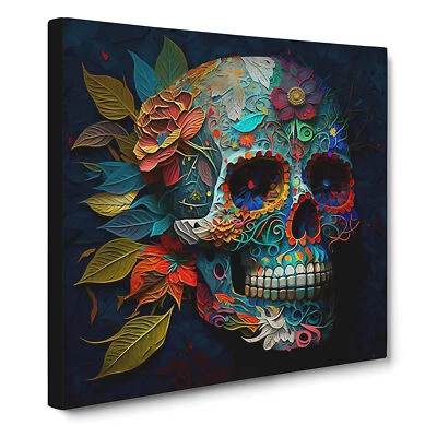 Impresión de arte de pared de lienzo neoimpresionismo calavera de azúcar cuadro enmarcado decoración del hogar Foto 1 de 4