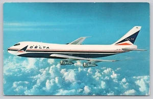 Delta Airlines Boeing 747 Superjet Flugzeug Chrom Postkarte - Bild 1 von 2