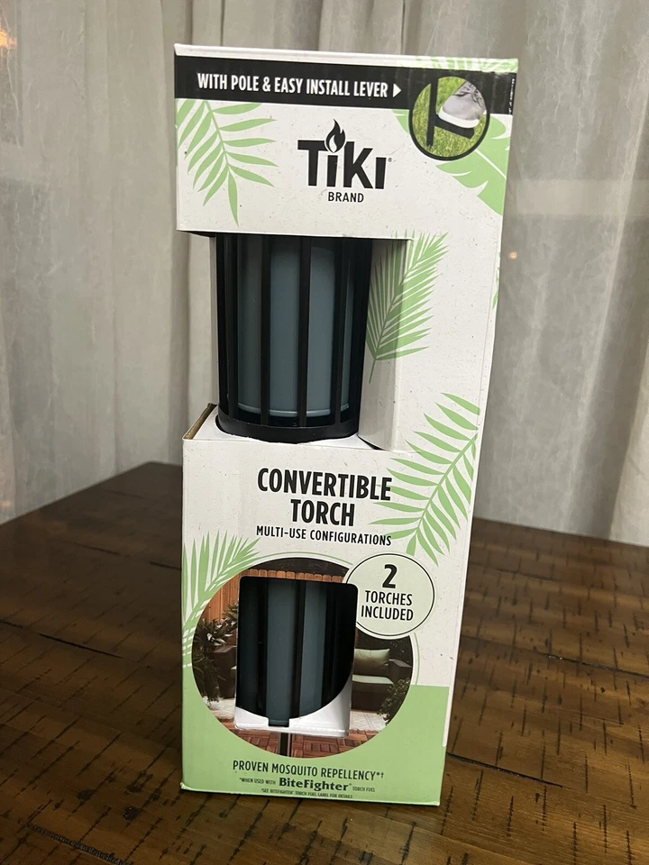 TIKI Brand 2-Pack Easy Install 64 inch TIKI Torch Retro Stripe Metal Gray