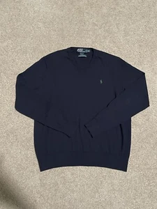 De Colección Polo Ralph Lauren Suéter Para Hombres XXL 100% Lana de Cordero Cuello en V Pullover Tejido Azul - Imagen 1 de 6