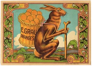 ORIGINAL VINTAGE KISTENETIKETT SPANISCH UM 1930 SPANIEN FANTASY HASE BUNNY BIZARR - Bild 1 von 1