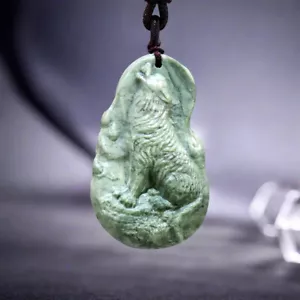 Collar Colgante Lobo Jade Real Natural Joyería Tallada Vintage Moda China - Imagen 1 de 10