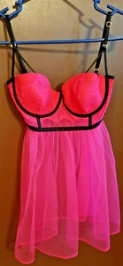 Victorias Secret designer semi sheer baby doll 2 piece size 34C pink w/black NWT - Picture 1 of 7