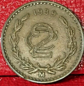1939 Mo MEXICO ESTADOS UNIDOS MEXICANOS 2 CENTAVOS BRONZE COIN KM# 419 - Picture 1 of 2