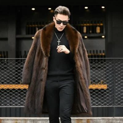 Luxury Mink Fur Men Warm Faux Fur Long Coat Furry Overcoat Thicken Parka Outwear - Image 1 of 4