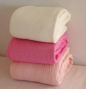 Soft Cotton Muslin Bedspread King Queen Organic Throw Blanket Cozy Adult Large - Picture 1 of 23