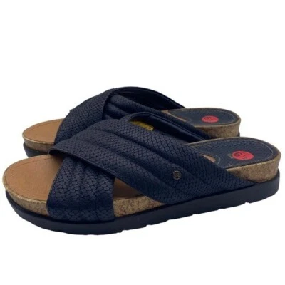 Sandalias Caterpillar para mujer de cuero negro entrecruzado deslizable talla 6,5 Foto 1 de 4