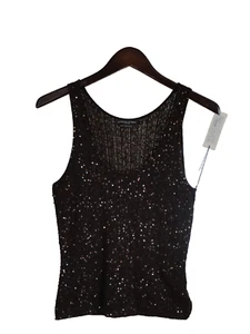 Top Adrienne Vittadini Platino Marrone Bronzo Paillettes Seta Medium Nuovo Bellissimo! - Foto 1 di 4