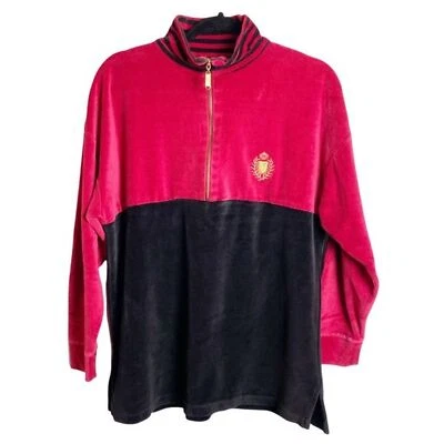 VINTAGE Jaclyn Smith - Red & Black Velour 1/2 Zip Pullover - Image 1 of 4