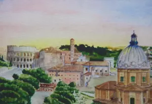 PINTURA ITALIANA EN MINIATURA ACUARELA ROMA FIRMADA Y FECHADA 2010 P139 - Imagen 1 de 4