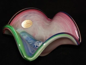 Vintage Italian Murano Style Art Glass Ruffled Bowl, Orig. Label - Bild 1 von 11
