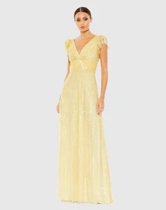Mac Duggal 10 Embellished Sequin Flutter Sleeve A-Line Gown Yellow Prom 5646 NWT - Picture 1 of 20