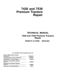 JOHN DEERE 7630 7730 7830 7930 TRATTORE MANUALE SERVIZIO TECNICO - Foto 1 di 6
