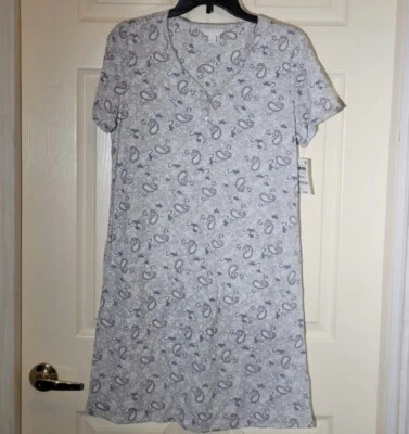 Charter Club Short Sleeve Cotton Essentials Chemise Nightgown Paisley Gray XS - Image 1 of 3