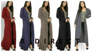 Womens Ladies Long Sleeve Maxi Boyfriend Cardigan Full Length Open Floaty - Picture 1 of 6