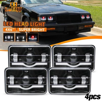 4 PIEZAS 4X6" Proyector LED Faro Alto/Bajo DRL Para 82-87 Buick Regal Grand National Foto 1 de 4
