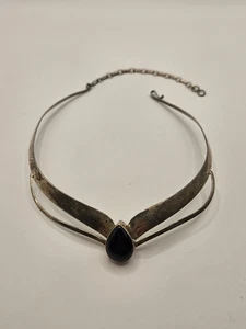 Gargantilla collar de pasarela de ónix de plata esterlina firmada por Carol Felley - Imagen 1 de 12