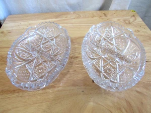 2 Vintage Nu Cut gepresstes kaiserliches Glas oval geteilt Schalen Sägezahnrand - Bild 1 von 5