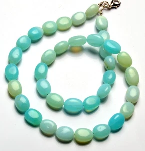 Natural Blue Peru Opal Gems 11 to 14 mm Size Oval Nugget Beads 17.5" Necklace - Picture 1 of 7
