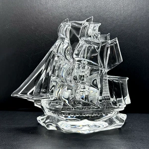 Waterford Cristallo Alto Veliero Scultura Statuina Fermacarte 5,5x6,75" - Foto 1 di 8