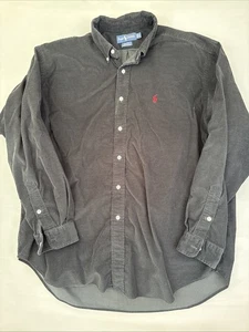 Vintage Polo Ralph Lauren Hemd Herren XL Schwarz Big Shirt Cord Langarm Knopf - Bild 1 von 8