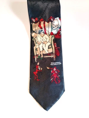 Corbata clásica vintage para hombre sello Navidad @56" escena Norman Rockwell Foto 1 de 4