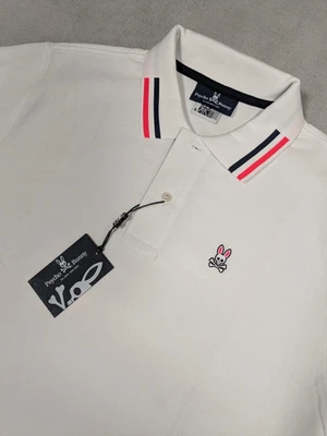 Camisa Psycho Bunny Para Hombres Grande 6 Blanca Polo Punta Picada Manga Corta Golf Nueva Foto 1 de 4