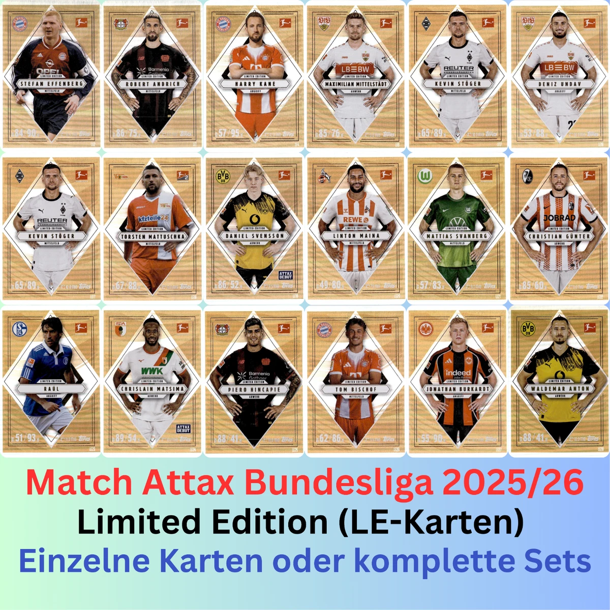 Match Attax Bundesliga 2018/19 – Borussia Mönchengladbach Team-Set Mit 15 Karten + 2 Fini Fußball-Kaugummis