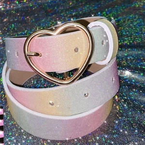 Bling Female Rainbow Waist Belt with Heart Buckle Universal Jeans Skirt Belt - Picture 1 of 9