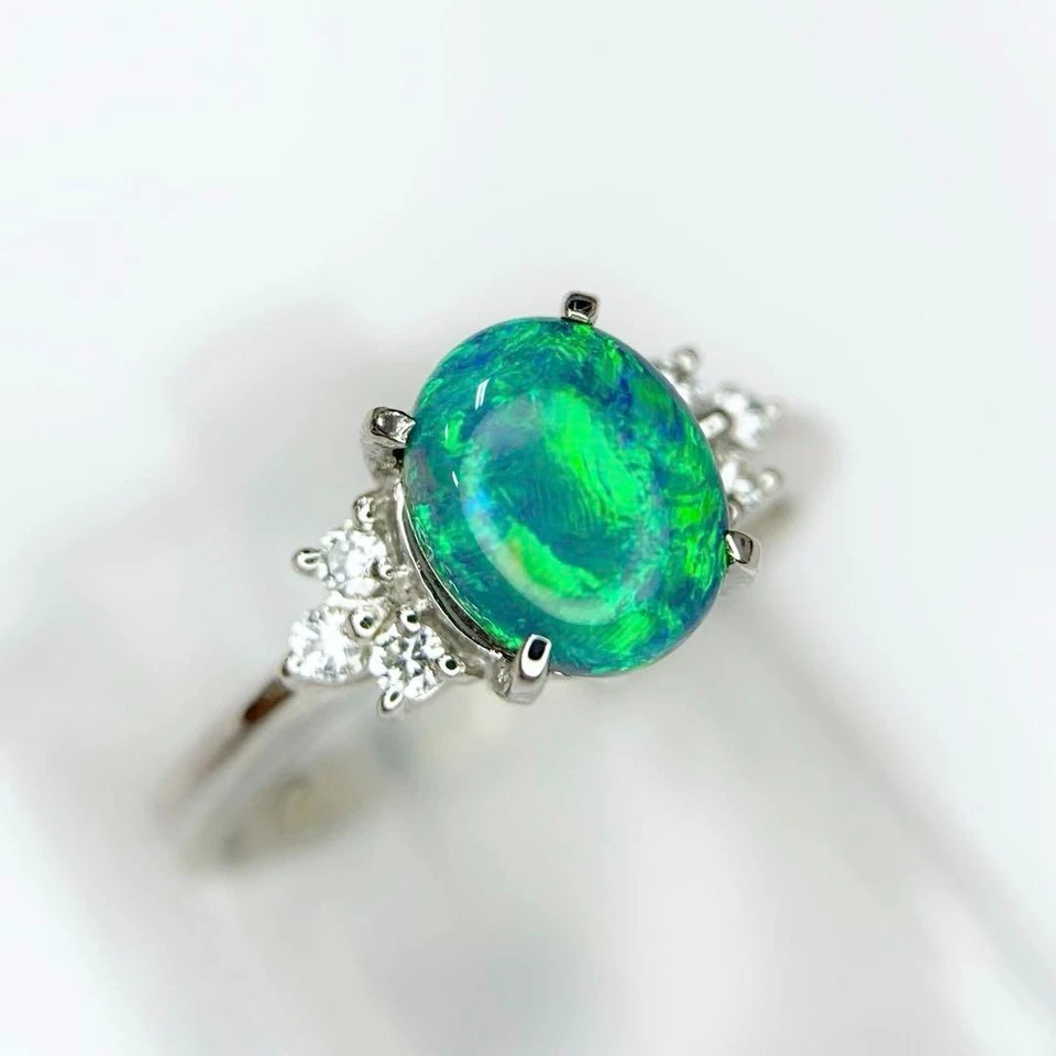 CERTIFIED Tasaki 1.1ct Natural Black Opal Pt900 0.08ct Diamond Ring 4g US:5.75 - Изображение 1 из 4